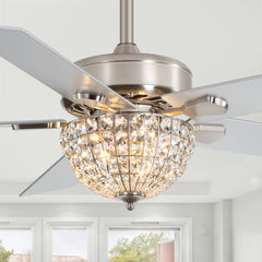 52-inch Chandelier Crystal Ceiling Fan with Light and Remote,5 Reversible Blades and 6" Downrod Included