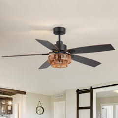52-inch Farmhouse 5-Blade Ceiling Fan with Light and Remote,5 Reversible Blades and 6" Downrod Included