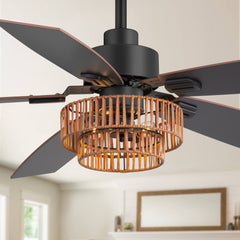 52-inch Farmhouse 5-Blade Ceiling Fan with Light and Remote,5 Reversible Blades and 6" Downrod Included