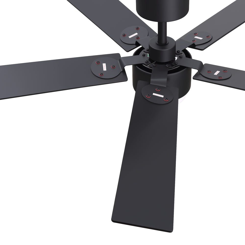 52 Inch Matte Black Ceiling Fan with Light and Remote, Industrial Caged Frosted Glass Shade, 18W LED 3CCT Lighting with Memory Function, 6-Speed Reversible Quiet DC Motor, Timer, 5 Dual-Finish Blades for Bedroom Living Room