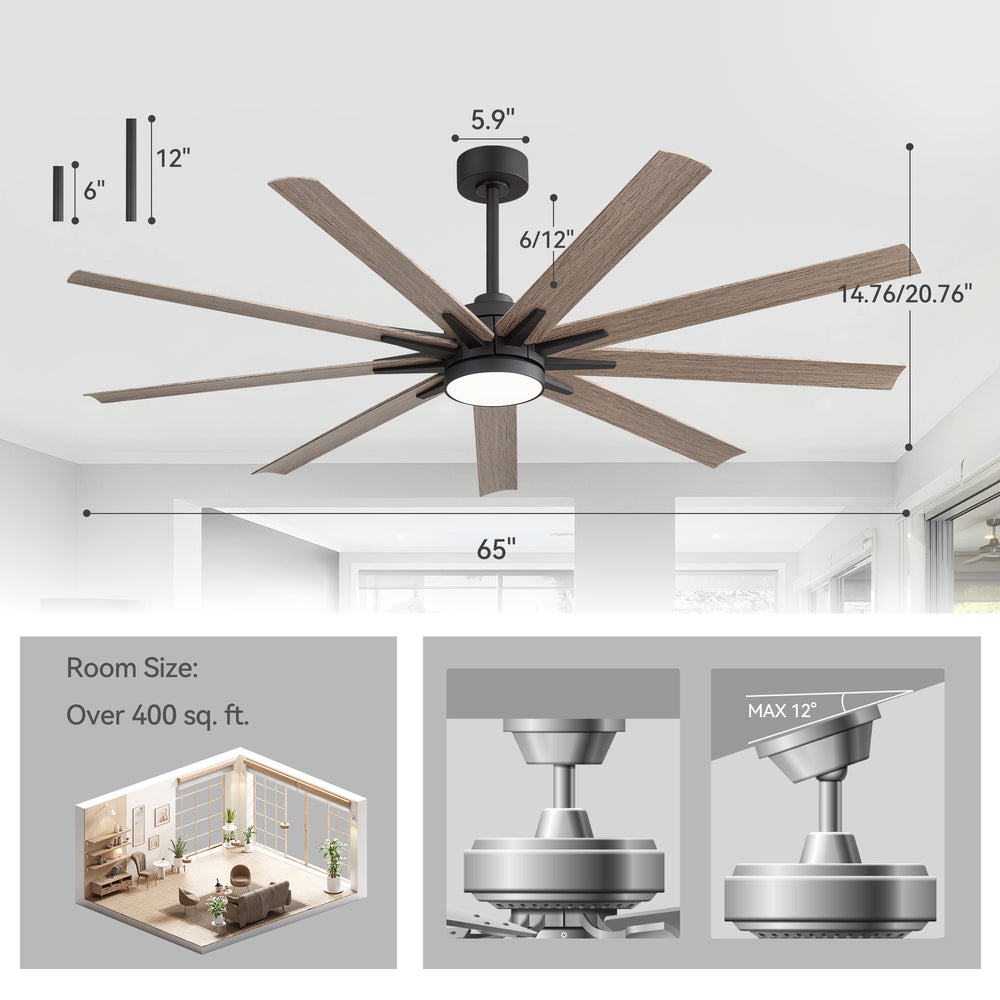 Breezary 65" 9-Blade Silent DC Motor Modern Ceiling Fan with 22W LED Light (Memory Function)