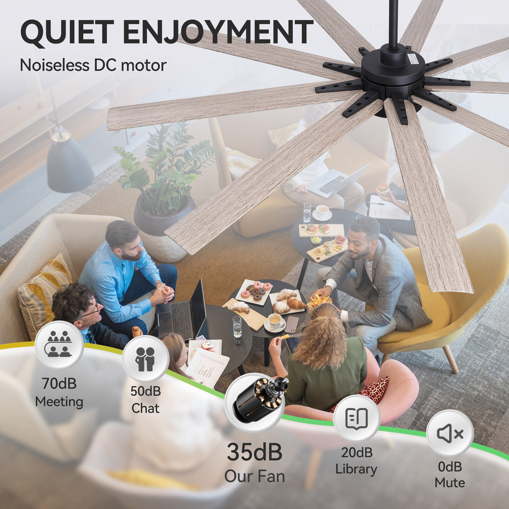 Breezary 65" 9-Blade Silent DC Motor Modern Ceiling Fan with 22W LED Light (Memory Function)