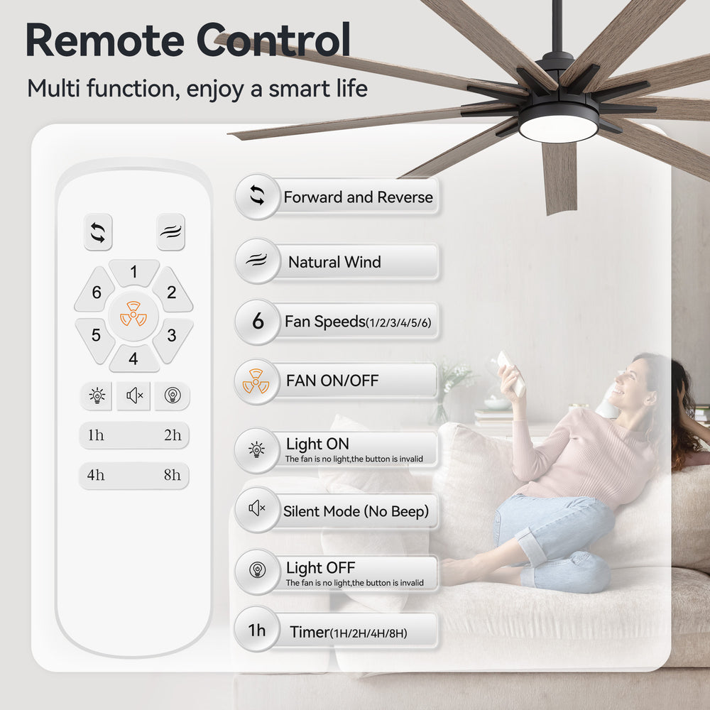 Breezary 65" 9-Blade Silent DC Motor Modern Ceiling Fan with 22W LED Light (Memory Function)