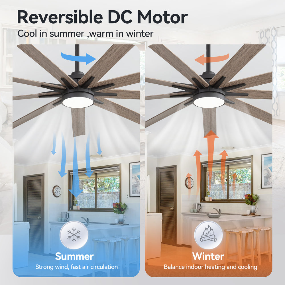 Breezary 65" 9-Blade Silent DC Motor Modern Ceiling Fan with 22W LED Light (Memory Function)