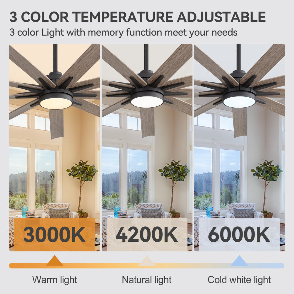 Breezary 65" 9-Blade Silent DC Motor Modern Ceiling Fan with 22W LED Light (Memory Function)