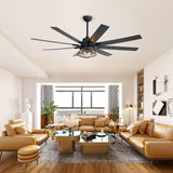 65-inch Industrial Seeded Glass Ceiling Fan with Light Kit & Remote, Includes 6" & 12" Downrods, 8 Reversible Black/Walnut Finish Blades, DC Motor, Compatible with 2*E26 Base Bulbs (Not Included)