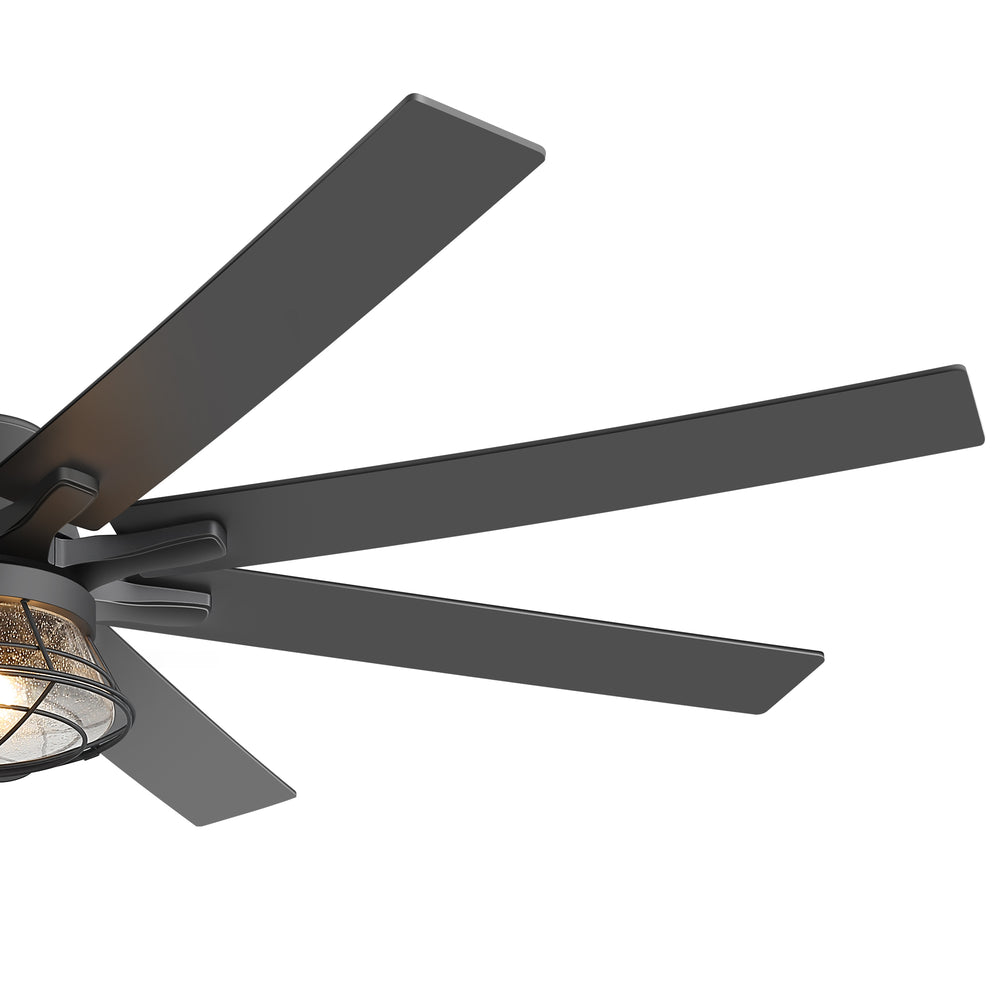 65-inch Industrial Seeded Glass Ceiling Fan with Light Kit & Remote, Includes 6" & 12" Downrods, 8 Reversible Black/Walnut Finish Blades, DC Motor, Compatible with 2*E26 Base Bulbs (Not Included)