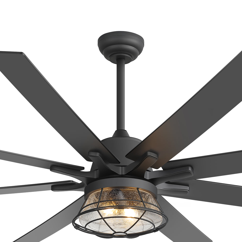 65-inch Industrial Seeded Glass Ceiling Fan with Light Kit & Remote, Includes 6" & 12" Downrods, 8 Reversible Black/Walnut Finish Blades, DC Motor, Compatible with 2*E26 Base Bulbs (Not Included)