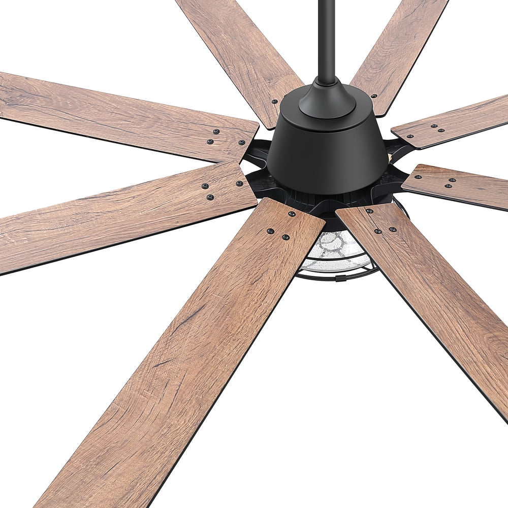65-inch Industrial Seeded Glass Ceiling Fan with Light Kit & Remote, Includes 6" & 12" Downrods, 8 Reversible Black/Walnut Finish Blades, DC Motor, Compatible with 2*E26 Base Bulbs (Not Included)