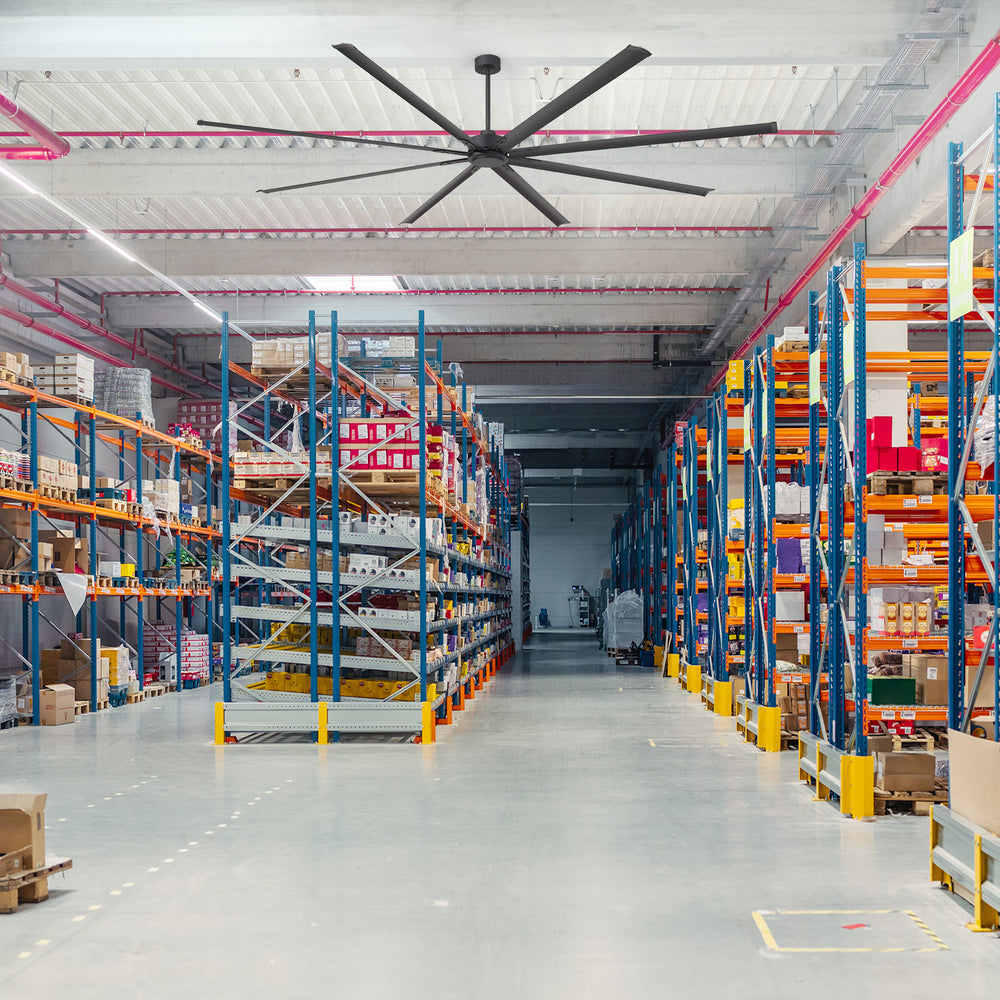 Breezary 120 Inch HVLS Industrial Ceiling Fan with PMSM Motor, 8-Blade Large Ceiling Fan for Warehouse, Gym and Factory - Aluminum No Light