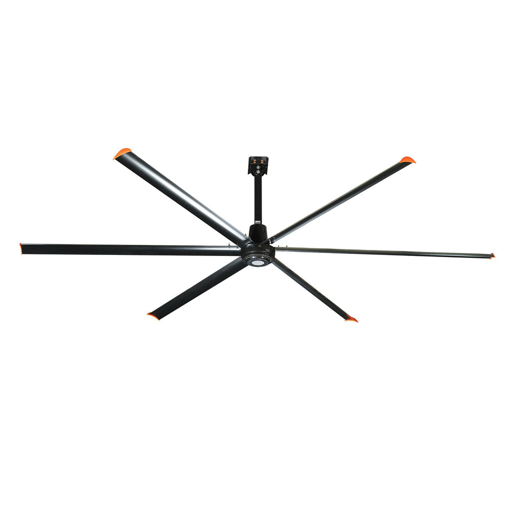 12FT(144 Inch) HVLS Industrial Ceiling Fan 120V/220V 1-Phase -No Light With 6 Aluminum Blades-Permanent Magnet Synchronous Motor-Wired Wall-Mounted Controller- Energy Efficient Large Area Air Circulation for Fan Warehouses & Factories