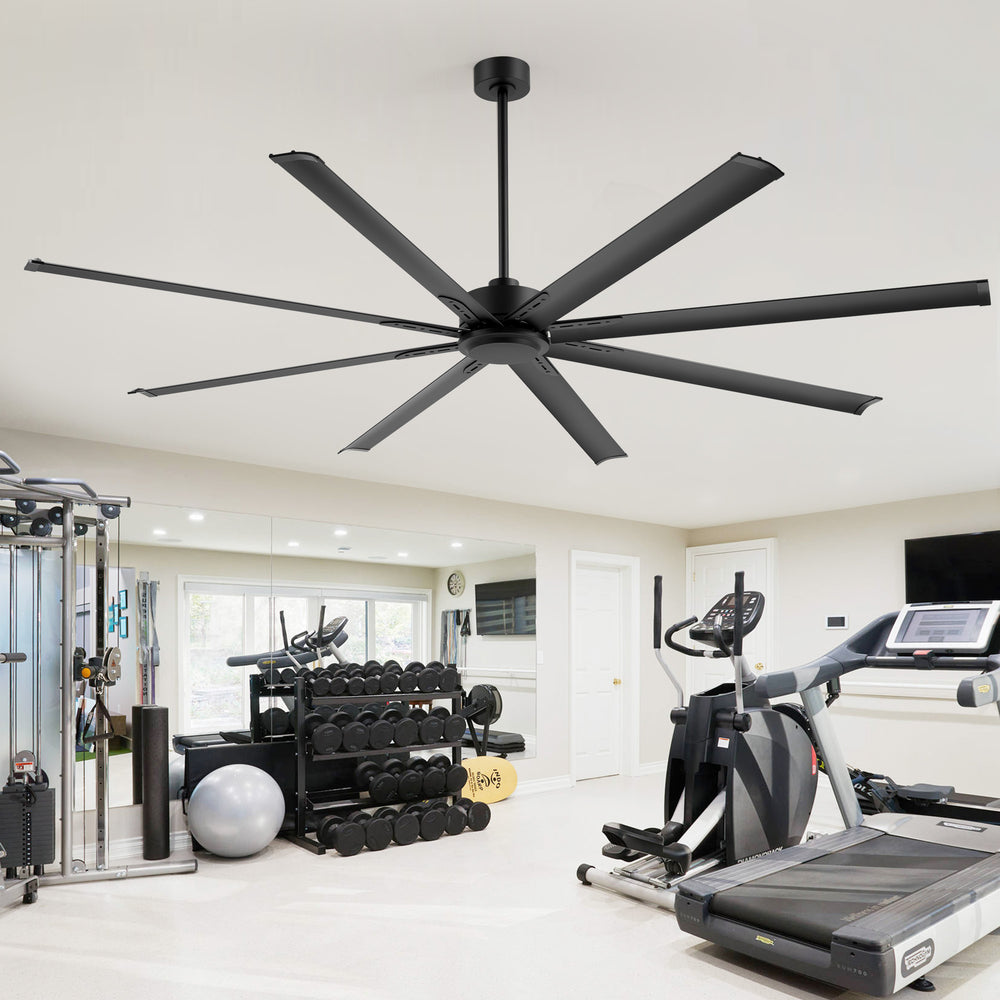 Oversized 84-Inch Ceiling Fan without Light, Matte Black Finish, 7 or 8 Aluminum Blades, Energy-Saving DC Motor, 6-Speed Remote Control with Forward/Reverse, 1/2/4/8H Timer, Includes 6", 12" & 24" Downrods, Quiet Operation for Large Rooms or Patios
