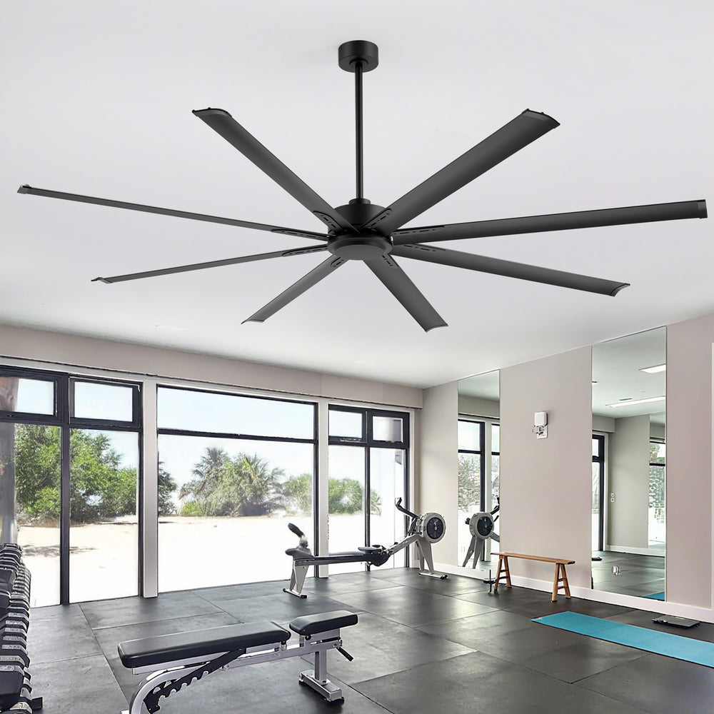 Oversized 84-Inch Ceiling Fan without Light, Matte Black Finish, 7 or 8 Aluminum Blades, Energy-Saving DC Motor, 6-Speed Remote Control with Forward/Reverse, 1/2/4/8H Timer, Includes 6", 12" & 24" Downrods, Quiet Operation for Large Rooms or Patios