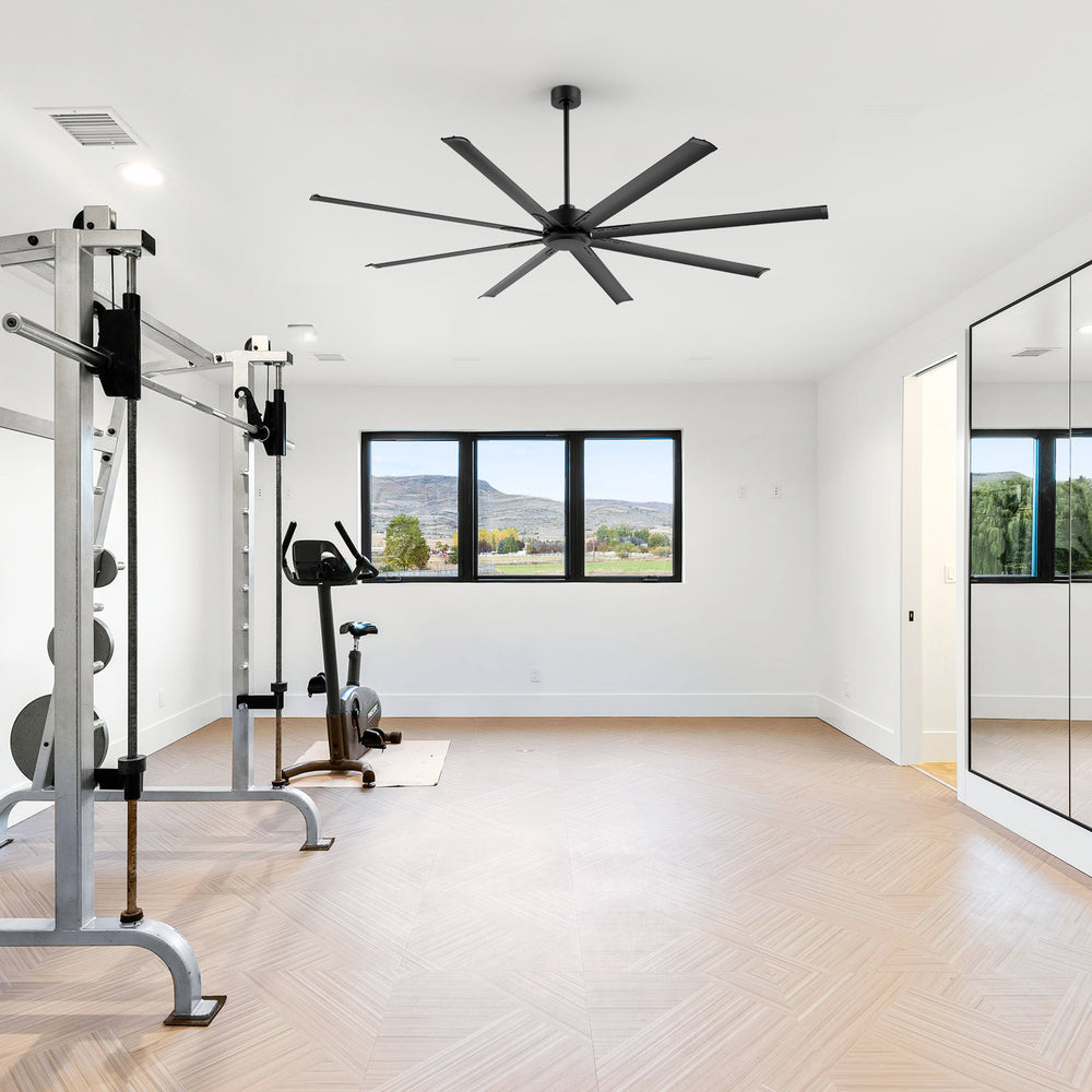 Oversized 84-Inch Ceiling Fan without Light, Matte Black Finish, 7 or 8 Aluminum Blades, Energy-Saving DC Motor, 6-Speed Remote Control with Forward/Reverse, 1/2/4/8H Timer, Includes 6", 12" & 24" Downrods, Quiet Operation for Large Rooms or Patios