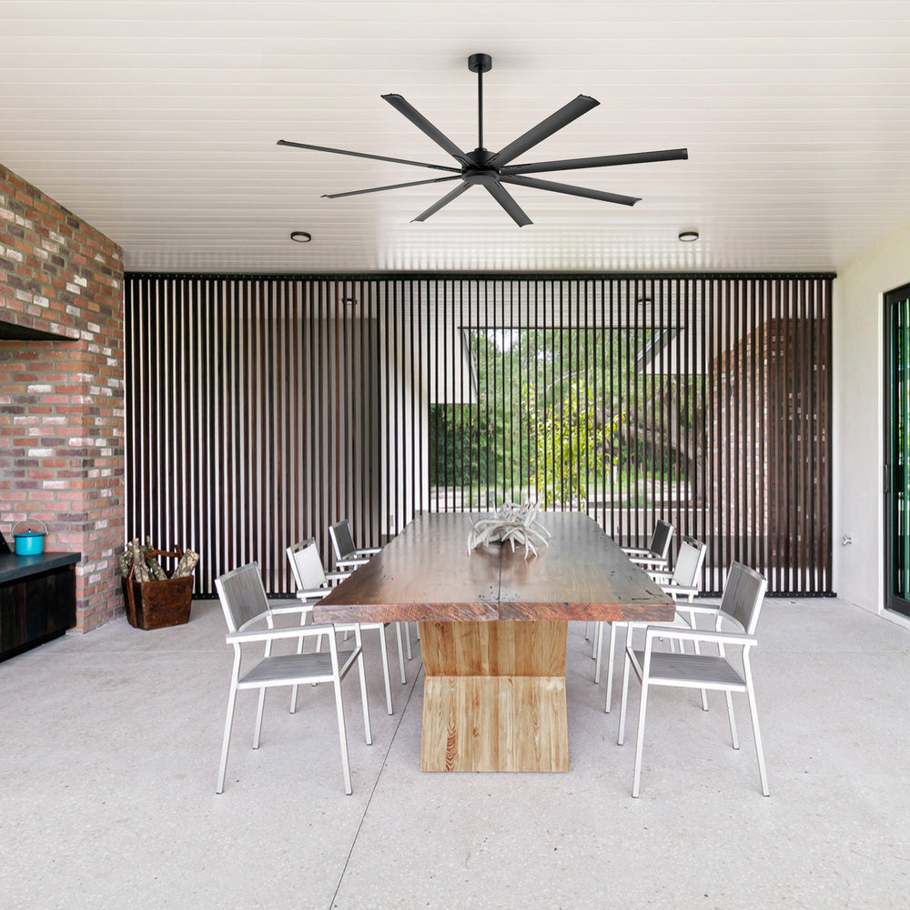 Oversized 84-Inch Ceiling Fan without Light, Matte Black Finish, 7 or 8 Aluminum Blades, Energy-Saving DC Motor, 6-Speed Remote Control with Forward/Reverse, 1/2/4/8H Timer, Includes 6", 12" & 24" Downrods, Quiet Operation for Large Rooms or Patios