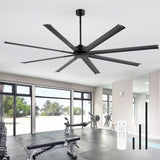Oversized 84-Inch Ceiling Fan without Light, Matte Black Finish, 7 or 8 Aluminum Blades, Energy-Saving DC Motor, 6-Speed Remote Control with Forward/Reverse, 1/2/4/8H Timer, Includes 6", 12" & 24" Downrods, Quiet Operation for Large Rooms or Patios