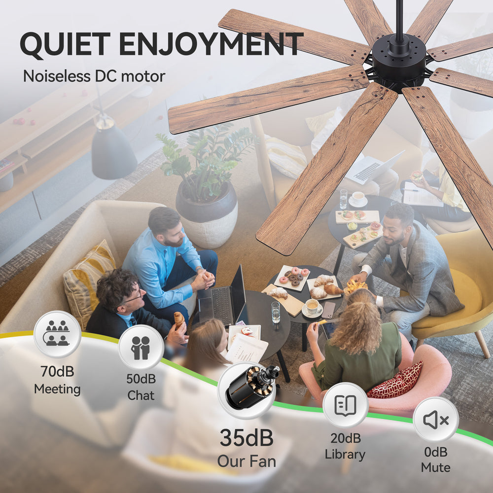 72-Inch Indoor Ceiling Fan with LED Light & Remote, Quiet Energy-Efficient DC Motor, 8 Reversible Black/Walnut Blades, 6-Speed Reversible, 3-CCT LED (3000K/4000K/6000K), Includes 6" & 12" Downrods, for Large Rooms