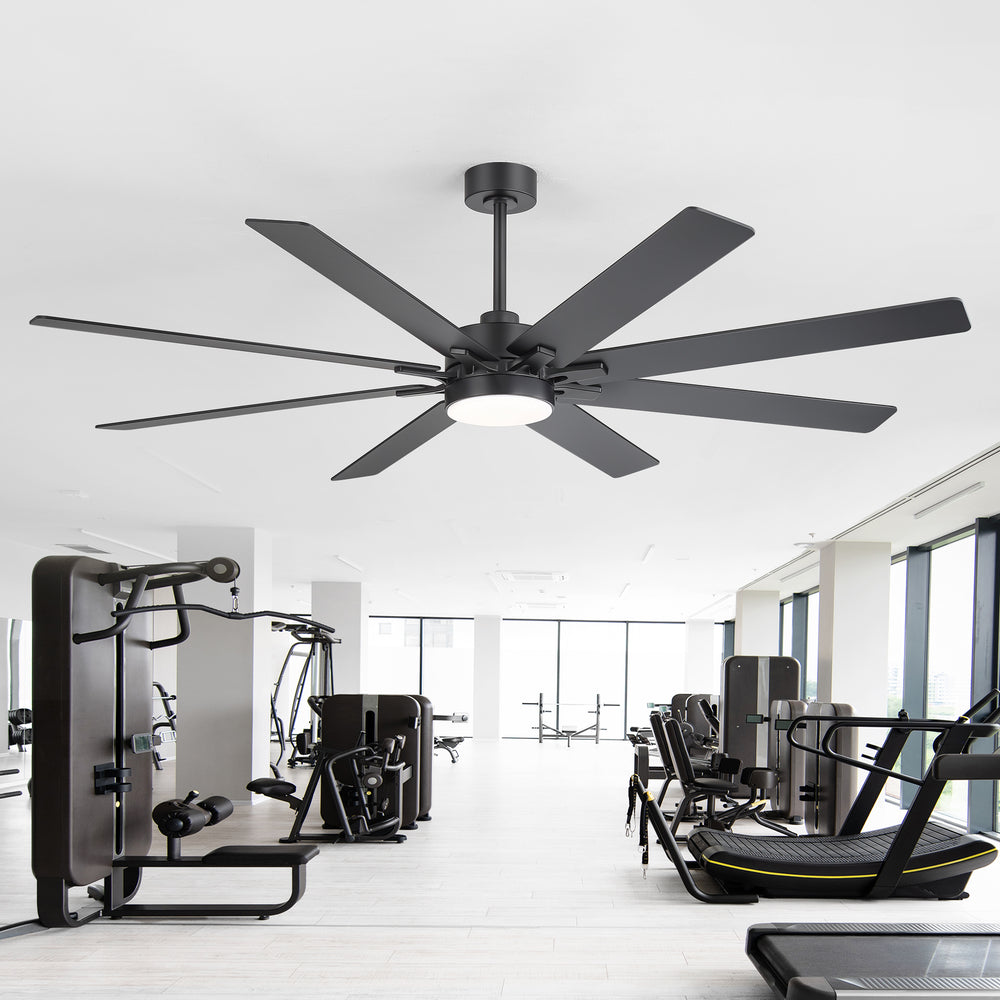 72-Inch Indoor Ceiling Fan with LED Light & Remote, Quiet Energy-Efficient DC Motor, 8 Reversible Black/Walnut Blades, 6-Speed Reversible, 3-CCT LED (3000K/4000K/6000K), Includes 6" & 12" Downrods, for Large Rooms