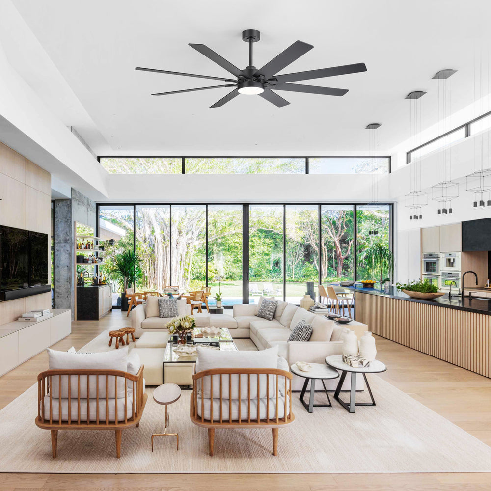 72-Inch Indoor Ceiling Fan with LED Light & Remote, Quiet Energy-Efficient DC Motor, 8 Reversible Black/Walnut Blades, 6-Speed Reversible, 3-CCT LED (3000K/4000K/6000K), Includes 6" & 12" Downrods, for Large Rooms