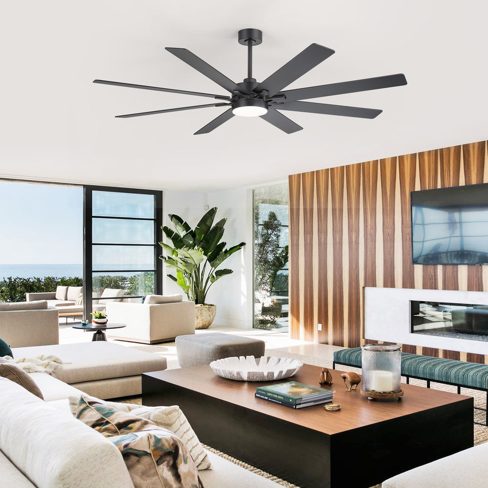 72-Inch Indoor Ceiling Fan with LED Light & Remote, Quiet Energy-Efficient DC Motor, 8 Reversible Black/Walnut Blades, 6-Speed Reversible, 3-CCT LED (3000K/4000K/6000K), Includes 6" & 12" Downrods, for Large Rooms