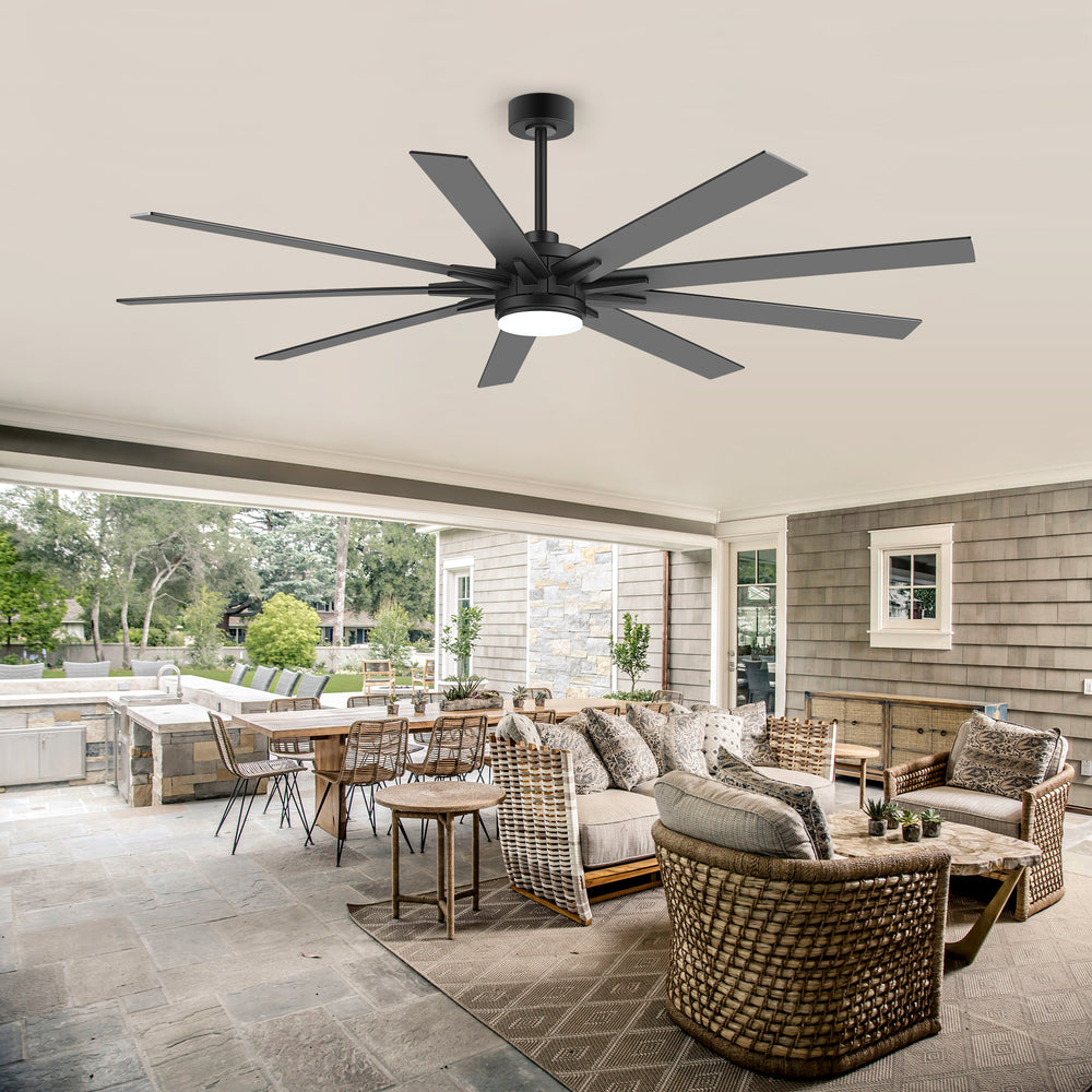 Breezary 72"/84" 9-Blade Silent DC Motor Modern Ceiling Fan with 24W LED Light (Memory Function)