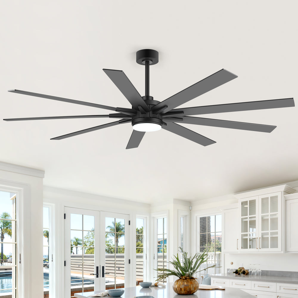 Breezary 72"/84" 9-Blade Silent DC Motor Modern Ceiling Fan with 24W LED Light (Memory Function)