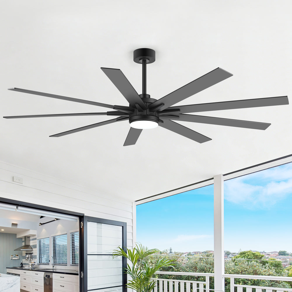 Breezary 72"/84" 9-Blade Silent DC Motor Modern Ceiling Fan with 24W LED Light (Memory Function)