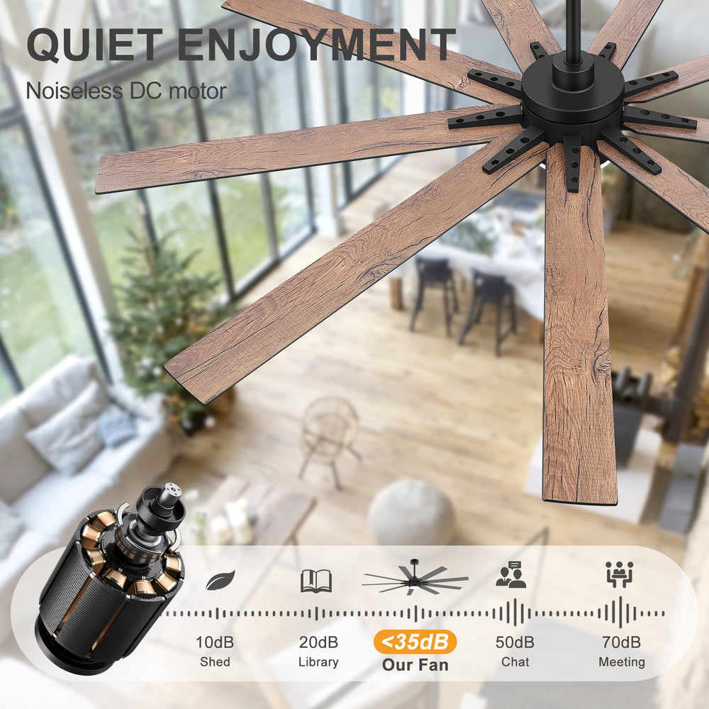 Breezary 72"/84" 9-Blade Silent DC Motor Modern Ceiling Fan with 24W LED Light (Memory Function)