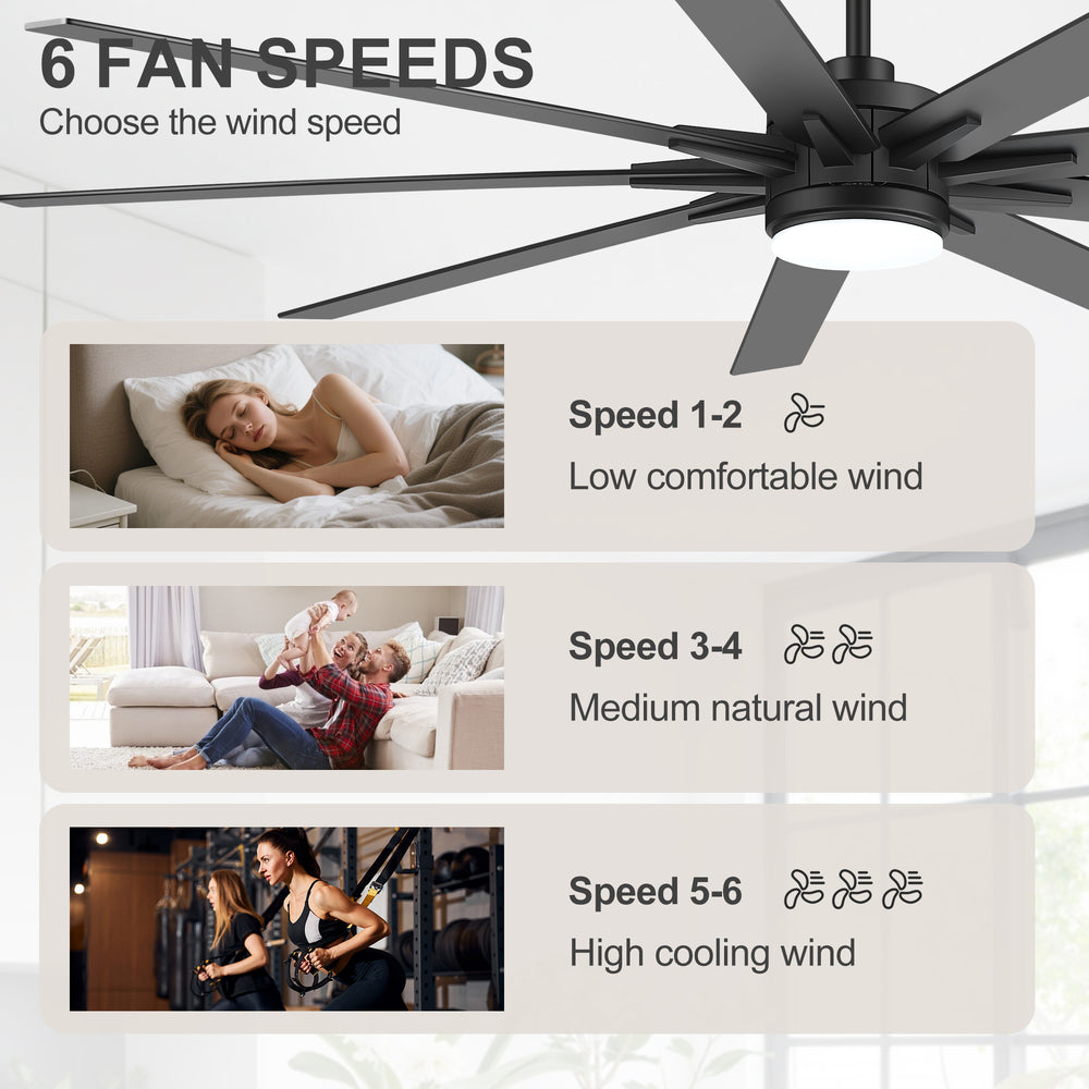 Breezary 72"/84" 9-Blade Silent DC Motor Modern Ceiling Fan with 24W LED Light (Memory Function)