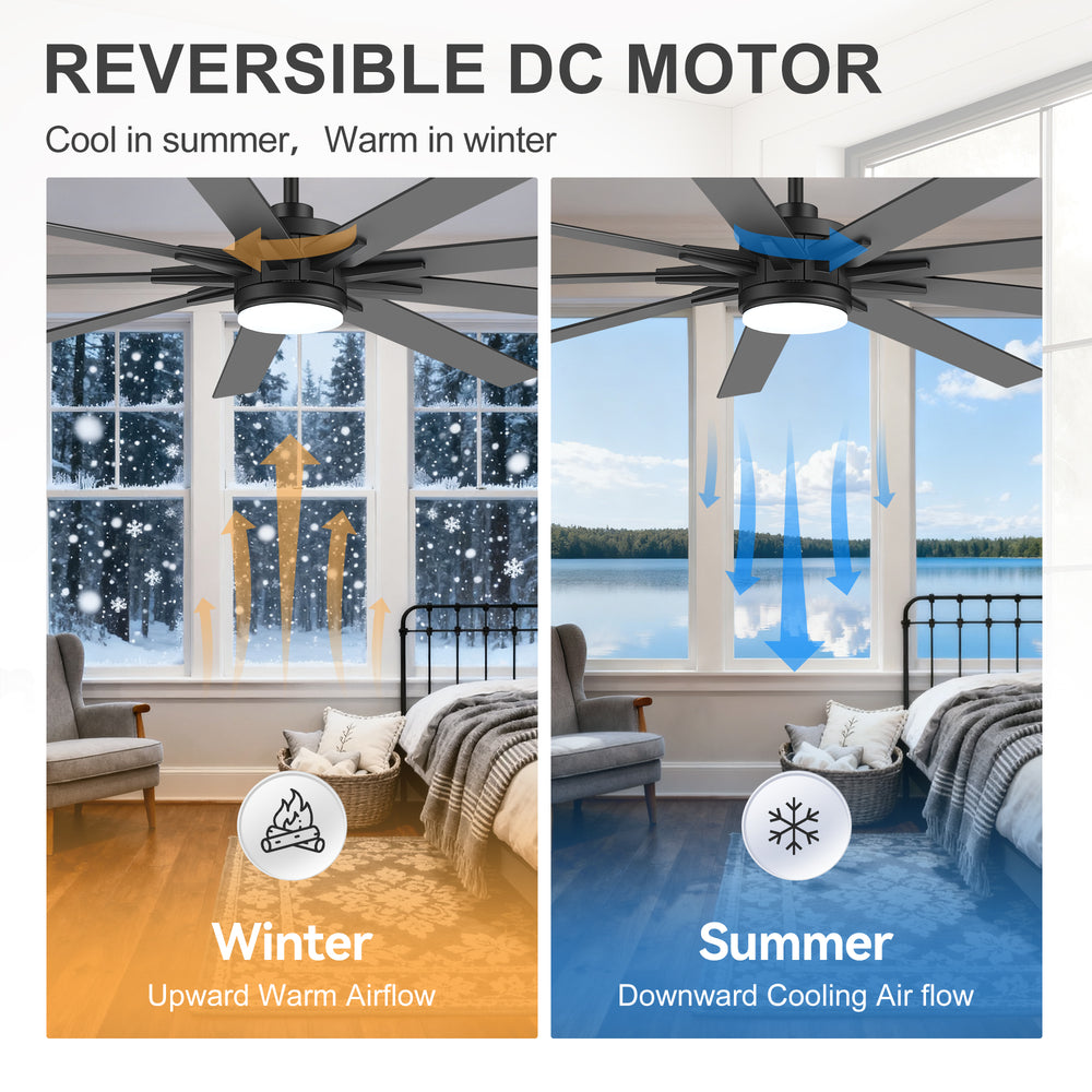 Breezary 72"/84" 9-Blade Silent DC Motor Modern Ceiling Fan with 24W LED Light (Memory Function)