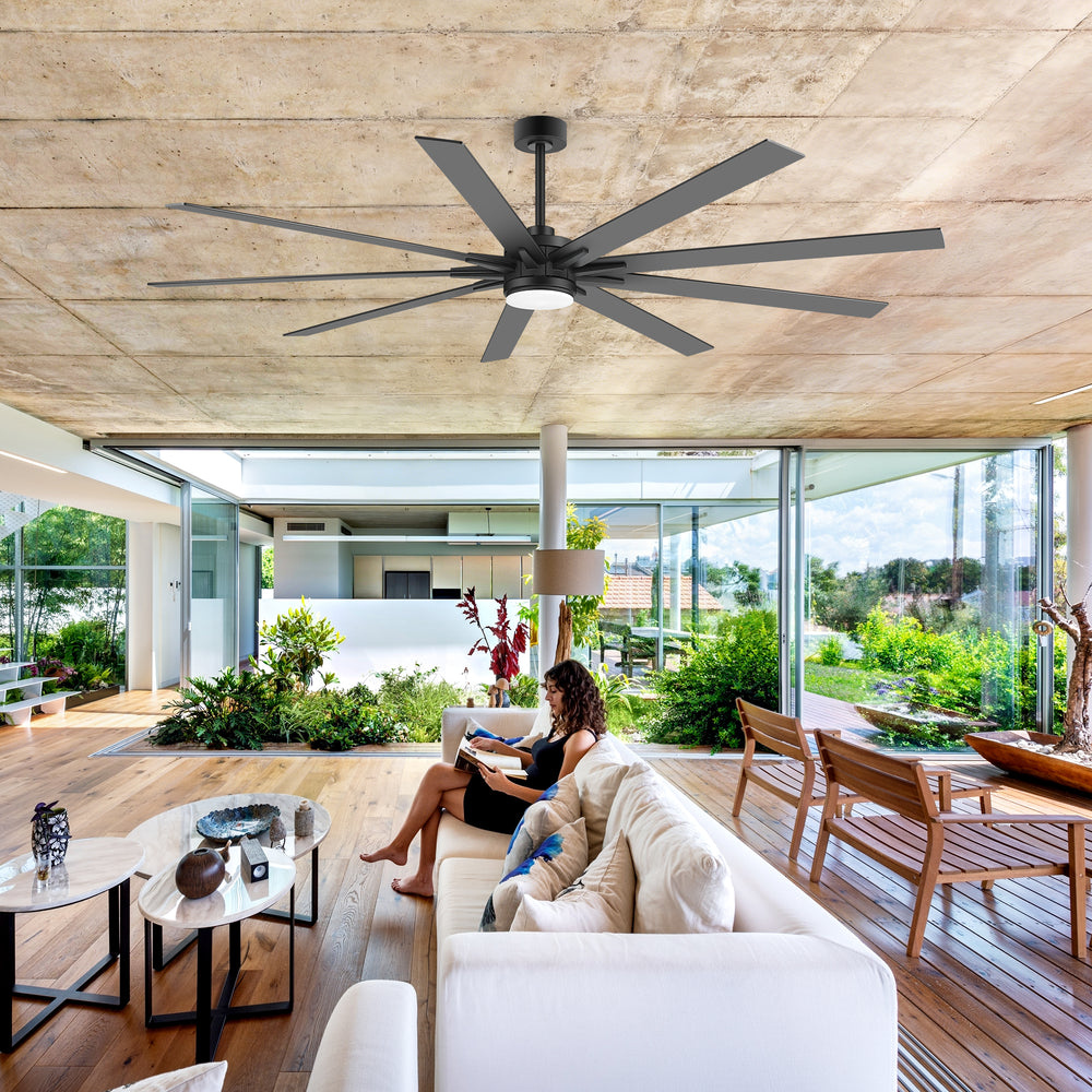 Breezary 72"/84" 9-Blade Silent DC Motor Modern Ceiling Fan with 24W LED Light (Memory Function)