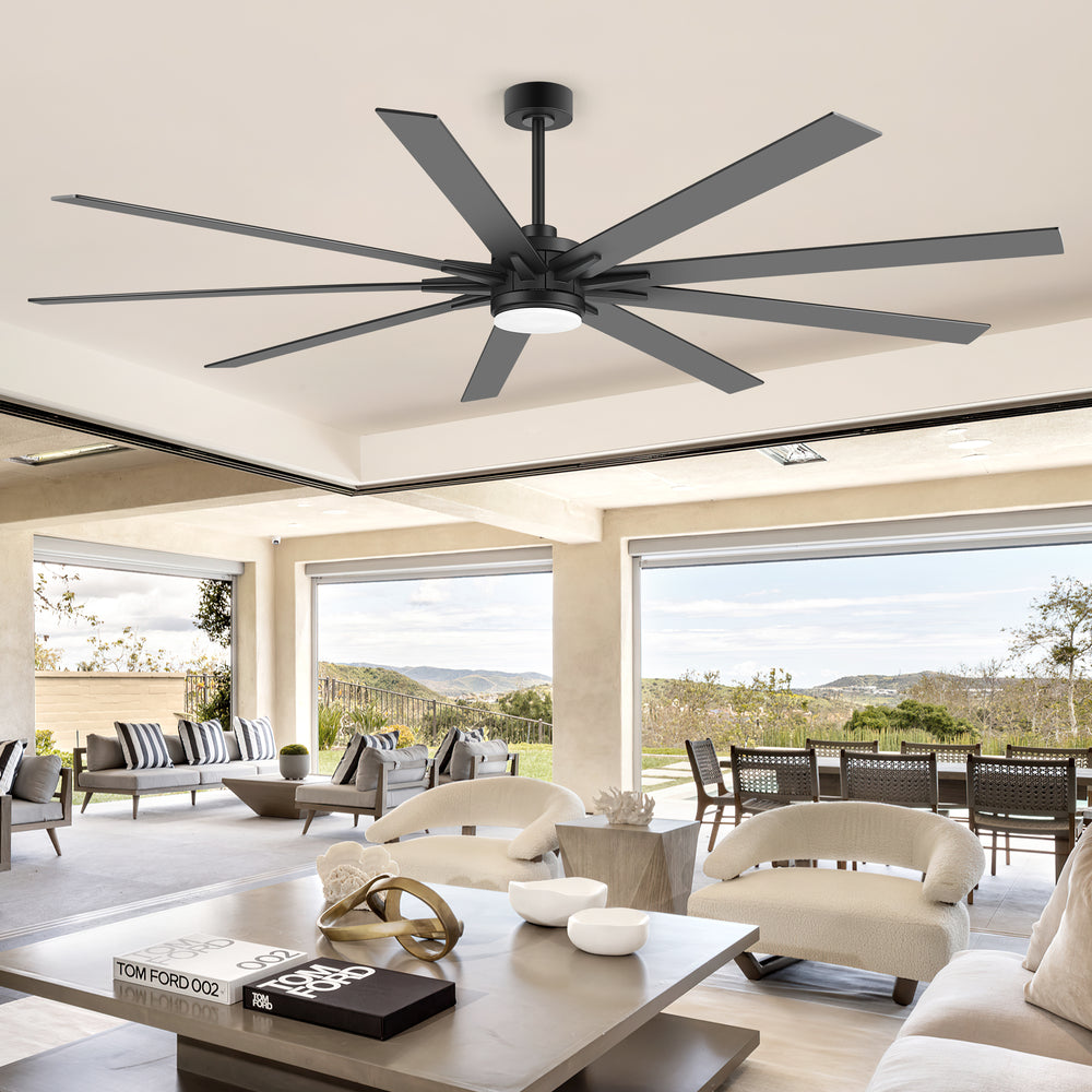 Breezary 72"/84" 9-Blade Silent DC Motor Modern Ceiling Fan with 24W LED Light (Memory Function)