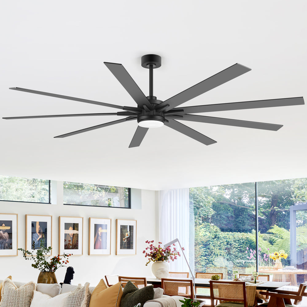 Breezary 72"/84" 9-Blade Silent DC Motor Modern Ceiling Fan with 24W LED Light (Memory Function)