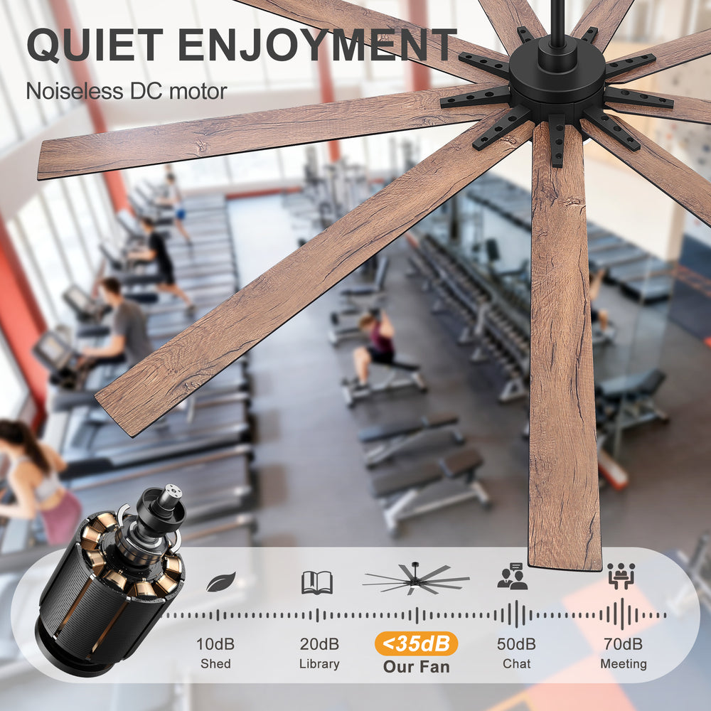 Breezary 72"/84" 9-Blade Silent DC Motor Modern Ceiling Fan with 24W LED Light (Memory Function)