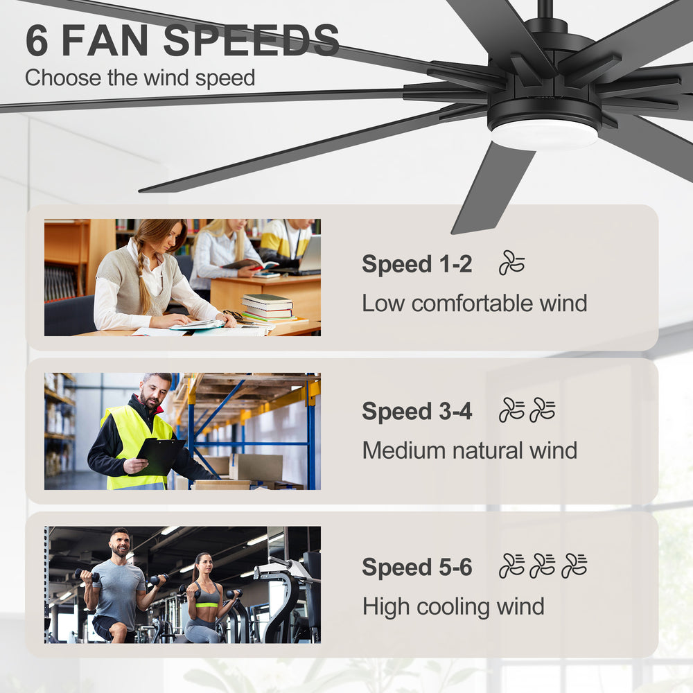 Breezary 72"/84" 9-Blade Silent DC Motor Modern Ceiling Fan with 24W LED Light (Memory Function)