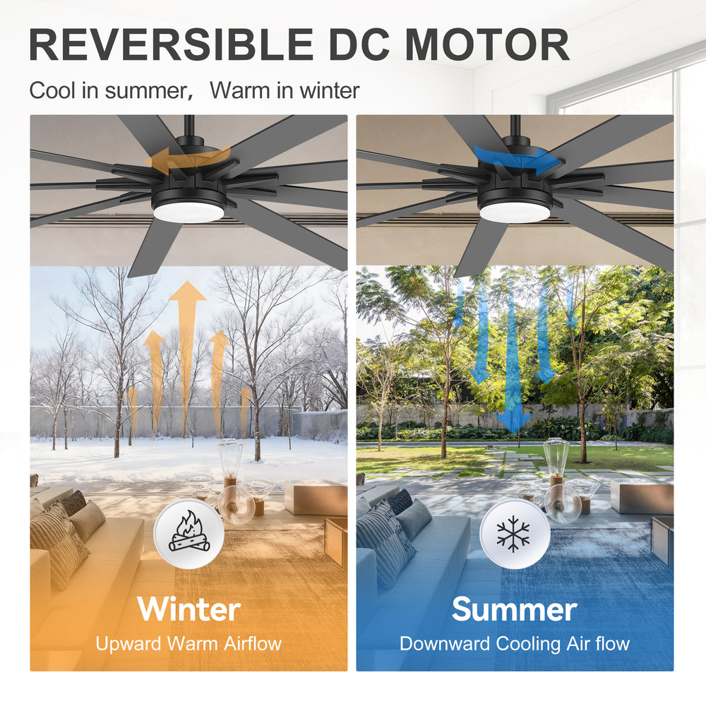 Breezary 72"/84" 9-Blade Silent DC Motor Modern Ceiling Fan with 24W LED Light (Memory Function)