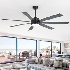 72-Inch Large Indoor Ceiling Fan with LED Light & Remote, Quiet Energy-Efficient DC Motor, 7-Blade Matte Black Modern Design, 6-Speed Reversible, 3-CCT LED (3000K/4000K/6000K), Includes 6" & 12" Downrods, for Large Rooms
