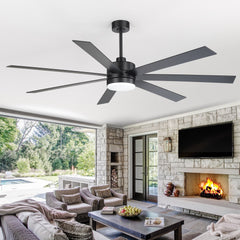 72-Inch Large Indoor Ceiling Fan with LED Light & Remote, Quiet Energy-Efficient DC Motor, 7-Blade Matte Black Modern Design, 6-Speed Reversible, 3-CCT LED (3000K/4000K/6000K), Includes 6" & 12" Downrods, for Large Rooms