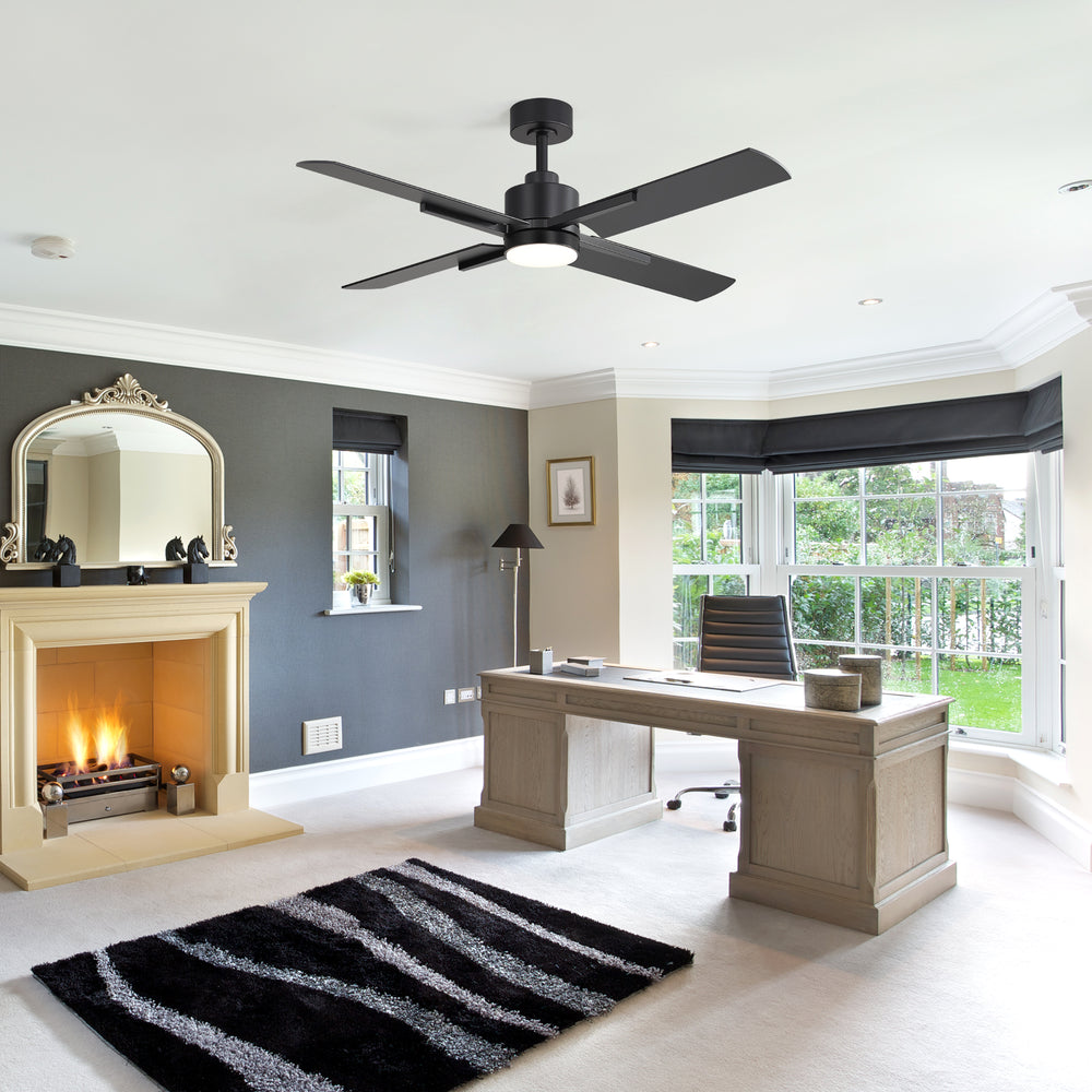 52 Inch Black Modern Ceiling Fan with Light and 4 Blades, Remote Control, 6-Speed Reversible DC Motor, 3CCT LED, Indoor Ceiling Fan for Living Room Bedroom