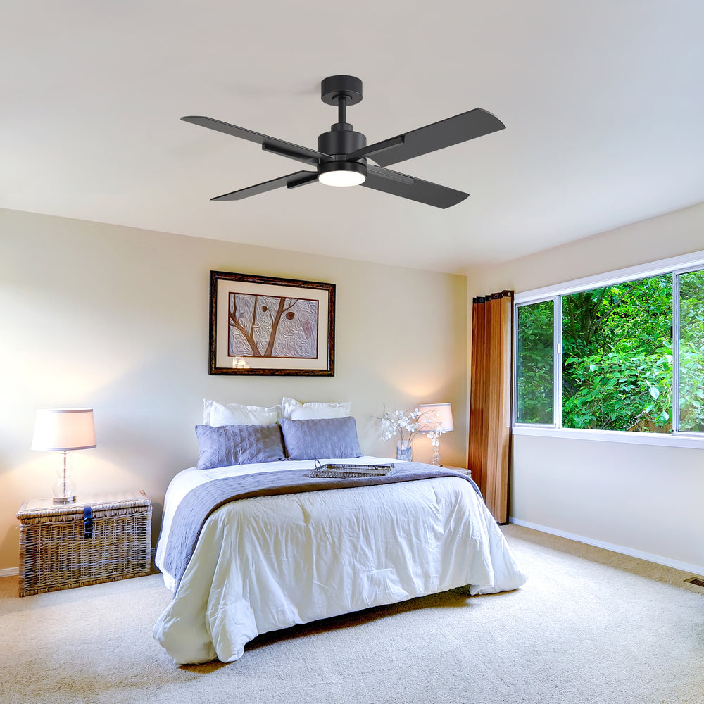 52 Inch Black Modern Ceiling Fan with Light and 4 Blades, Remote Control, 6-Speed Reversible DC Motor, 3CCT LED, Indoor Ceiling Fan for Living Room Bedroom