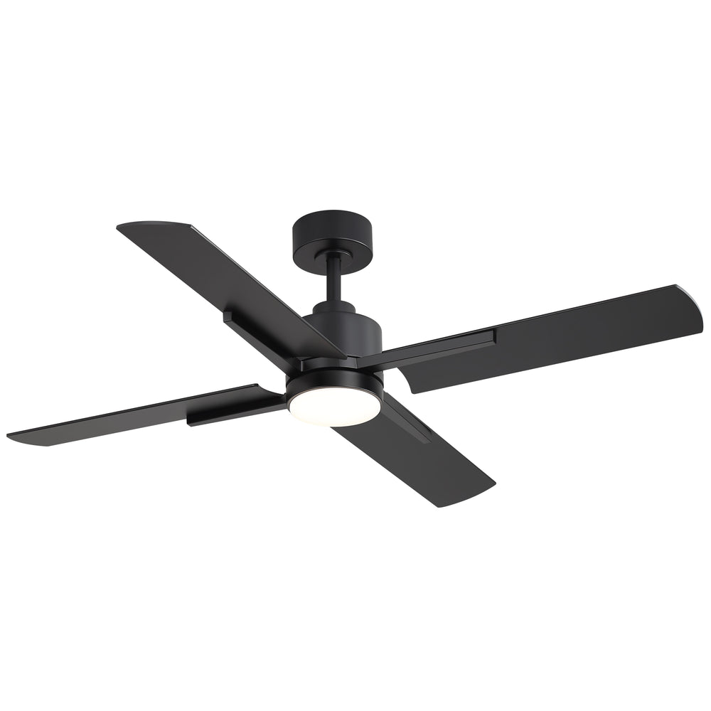 52 Inch Black Modern Ceiling Fan with Light and 4 Blades, Remote Control, 6-Speed Reversible DC Motor, 3CCT LED, Indoor Ceiling Fan for Living Room Bedroom