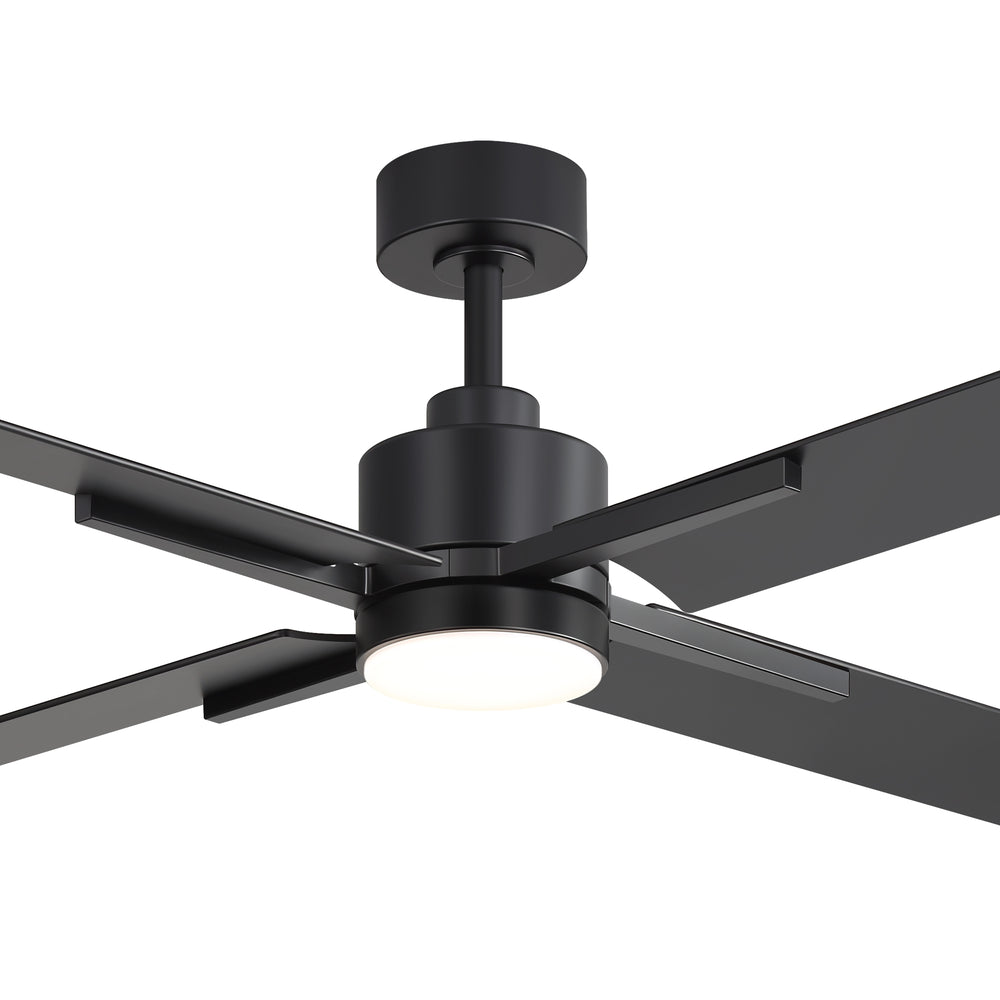 52 Inch Black Modern Ceiling Fan with Light and 4 Blades, Remote Control, 6-Speed Reversible DC Motor, 3CCT LED, Indoor Ceiling Fan for Living Room Bedroom