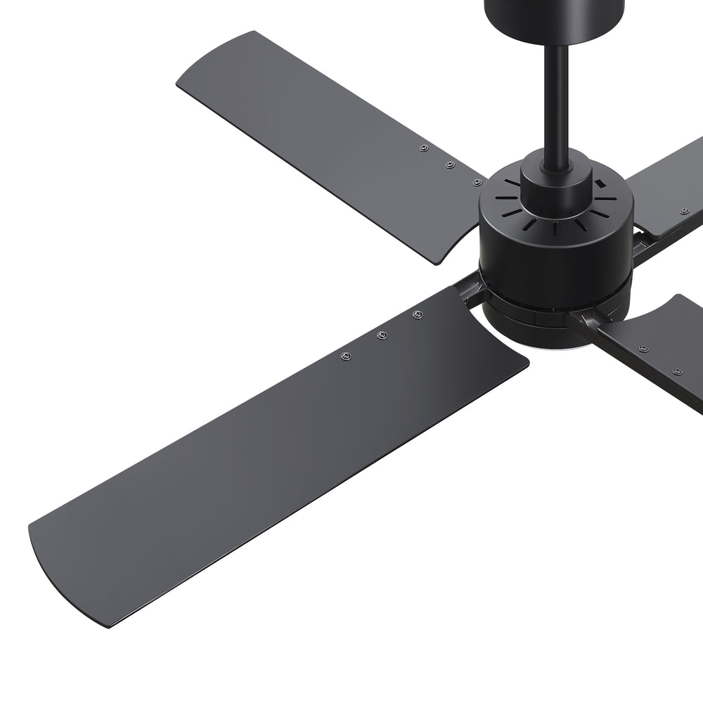52 Inch Black Modern Ceiling Fan with Light and 4 Blades, Remote Control, 6-Speed Reversible DC Motor, 3CCT LED, Indoor Ceiling Fan for Living Room Bedroom