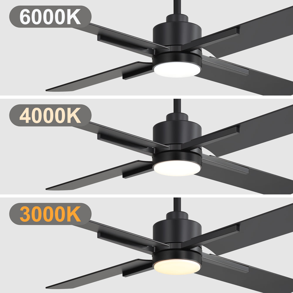 52 Inch Black Modern Ceiling Fan with Light and 4 Blades, Remote Control, 6-Speed Reversible DC Motor, 3CCT LED, Indoor Ceiling Fan for Living Room Bedroom