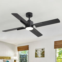 52 Inch Black Modern Ceiling Fan with Light and 4 Blades, Remote Control, 6-Speed Reversible DC Motor, 3CCT LED, Indoor Ceiling Fan for Living Room Bedroom