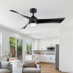 54-Inch Matte Black Ceiling Fan with Light, Dual-Layer Acrylic Shade, 3-Color LED (3000K/4000K/6000K), Quiet DC Motor, 6-Speed Reversible Airflow, Remote Control, Timer, 6-Inch Downrod, Modern Indoor Ceiling Fan for Living Room Bedroom Dining Room