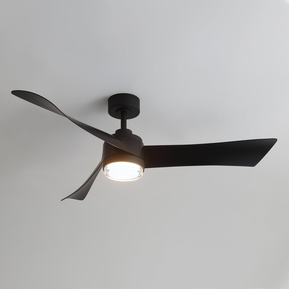54-Inch Matte Black Ceiling Fan with Light, Dual-Layer Acrylic Shade, 3-Color LED (3000K/4000K/6000K), Quiet DC Motor, 6-Speed Reversible Airflow, Remote Control, Timer, 6-Inch Downrod, Modern Indoor Ceiling Fan for Living Room Bedroom Dining Room