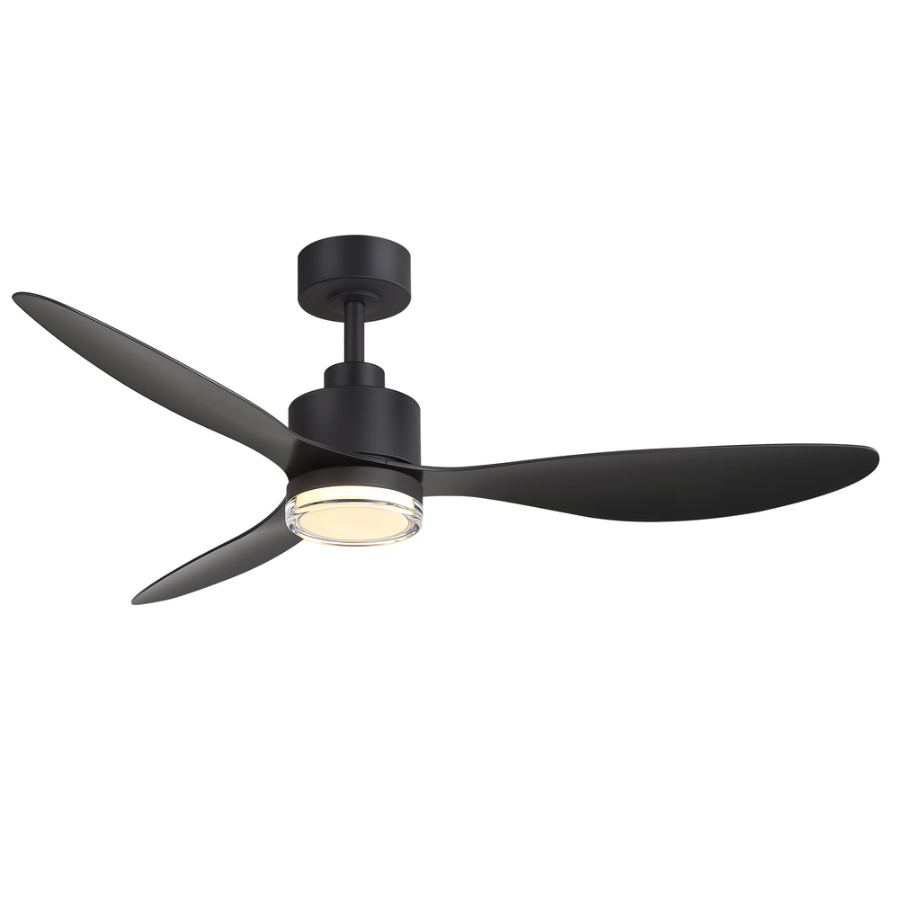 52-Inch Ceiling Fan with Light, Modern Gold/Black Finish, 3 ABS Blades, 18W 3-Color LED with Double-Layer Acrylic Shade, Quiet DC Motor, 6-Speed Reversible, Remote Control with 1/4H Timer, 6-In Downrod, Indoor Use