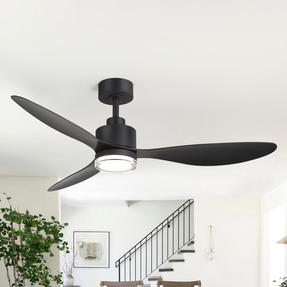 52-Inch Ceiling Fan with Light, Modern Gold/Black Finish, 3 ABS Blades, 18W 3-Color LED with Double-Layer Acrylic Shade, Quiet DC Motor, 6-Speed Reversible, Remote Control with 1/4H Timer, 6-In Downrod, Indoor Use