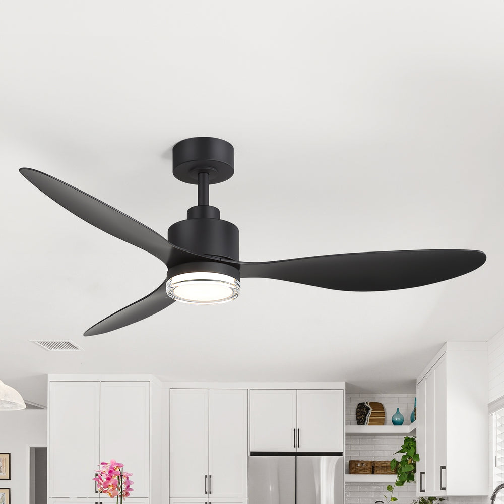 52-Inch Ceiling Fan with Light, Modern Gold/Black Finish, 3 ABS Blades, 18W 3-Color LED with Double-Layer Acrylic Shade, Quiet DC Motor, 6-Speed Reversible, Remote Control with 1/4H Timer, 6-In Downrod, Indoor Use